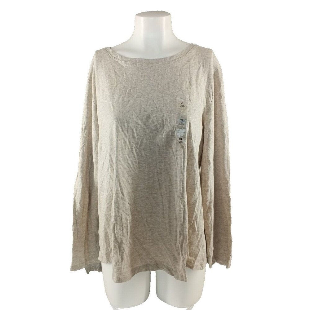 NWT Style&co Long Sleeve Top XL(16-18) beige Pullover Cotton Blend Casual